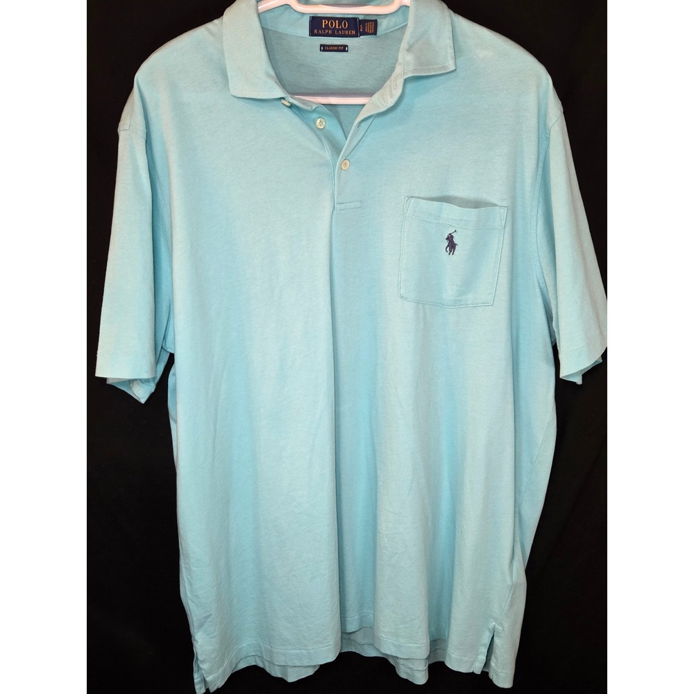Polo Ralph Lauren Mens Light‎ Blue Classic Fit Pocket Polo Shirt Size L